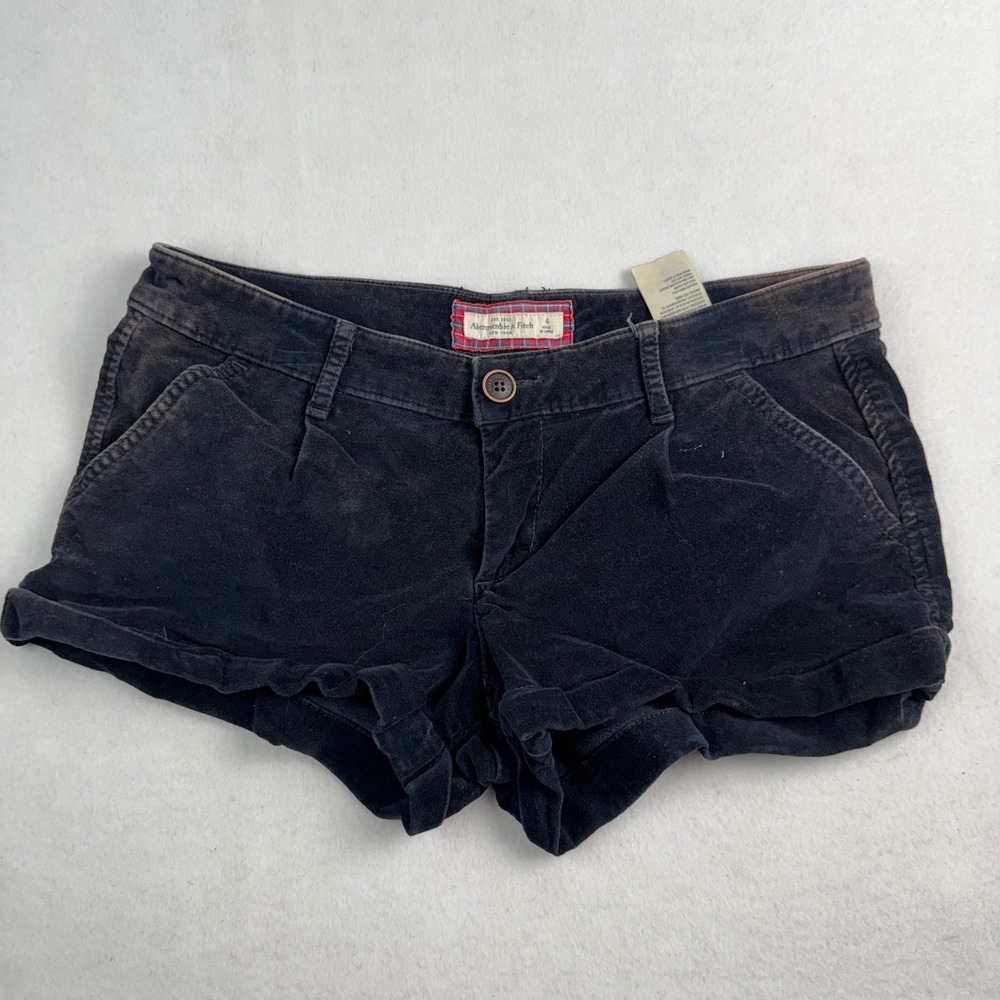 Abercrombie & Fitch‎ Womens Navy Blue Corduroy Low Rise Cuffed Shorts Size 4